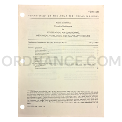 Technical Manual (TM 5-671) for Refrigeration, Air Conditioning, Mechanical Ventilation, and Evaporative Cooling August 1958