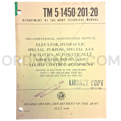 Technical Manual (TM 5-1450-201-20) for Hydraulic Elevator July 1960 FSN 1450-315-2804