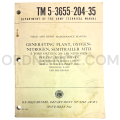 Technical Manual (TM 5-3655-204-35) for Air Products Model LON-5 Oxygen-Nitrogen Generating Plant November 1961 FSN 3655-590-9014