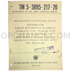 Technical Manual (TM 5-3895-217-20) for Seaman-Gunnison Model MTD Liquid Bituminous Distributor May 1961 FSN 3895-767-0247