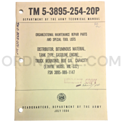 Technical Manual (TM 5-3895-254-20P) for Etnyre Model MIL-D32 Bituminous Distributor July 1964 FSN 3895-989-1147