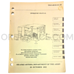 Technical Manual (TM 5-4610-215-10) for 600GPH Reverse Osmosis Water Purification Unit (ROWPU) October 1982 NSN 4610-01-093-2380
