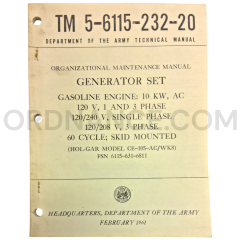 Technical Manual (TM 5-6115-232-20) for Hol-Gar Model CE-105-AC/WK8 Generator Set February 1961 FSN 6115-631-6811