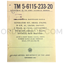 Technical Manual (TM 5-6115-233-20) for Kurz & Root Model CLEO-I Generator Set November 1961 FSN 6115-768-1780