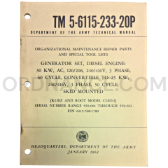 Technical Manual (TM 5-6115-233-20P) for Kurz & Root Model CLEO-I Generator Set January 1962 FSN 6115-768-1780