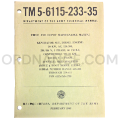 Technical Manual (TM 5-6115-233-35) for Kurz & Root Model CLEO-I Generator Set February 1962 FSN 6115-768-1780