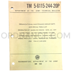 Technical Manual (TM 5-6115-244-20P) for Pacific Mercury Model PM59-010-1 Generator Set June 1969 FSN 6115-690-8290