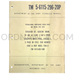 Technical Manual (TM 5-6115-296-20P) for Kurz & Root Model FERO-1 Generator Set November 1962 FSN 6115-833-1498
