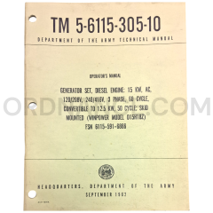 Technical Manual (TM 5-6115-305-10) for Winpower Model D15H18Z Generator Set September 1962 FSN 6115-591-6866