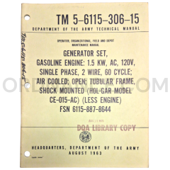 Technical Manual (TM 5-6115-306-15) for Hol-Gar Model CE-015-AC Generator Set August 1963 FSN 6115-887-8644