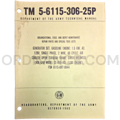 Technical Manual (TM 5-6115-306-25P) for Hol-Gar Model CE-015-AC Generator Set October 1963 FSN 6115-887-8644