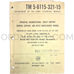 Technical Manual (TM 5-6115-321-15) for Hold-Gar Model CE-301-AC/WK1 Generator Set November 1968 FSN 6115-077-8600