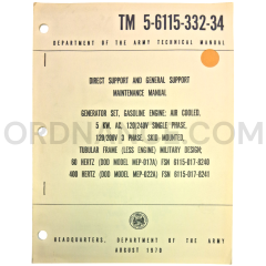Technical Manual (TM 5-6115-332-34) for DOD Model MEP-017A Generator Set August 1970 FSN 6115-017-8240