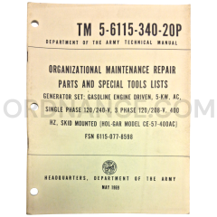 Technical Manual (TM 5-6115-340-20P) for Hol-Gar Model CE-57-400AC Generator Set May 1969 FSN 6115-077-8598