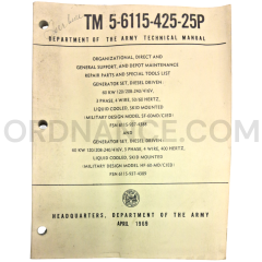 Technical Manual (TM 5-6115-425-25P) for Military Design Model SF-60MD/CIED Generator Set April 1969 FSN 6115-937-4388