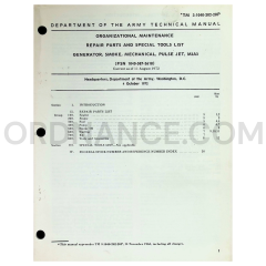TM 3-1040-202-20P Generator, Smoke, Mechanical, Pulse Jet, M3A3 Organizational Maintenance Repair Parts & Special Tools List Technical Manual Dated: 1972