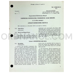 TM 3-1040-244-12 Compressor, Reciprocating, Power-Driven, Flame Thrower 3-1/2 CFM, AN-M4/C Technical Manual Change 2 Dated: 1966